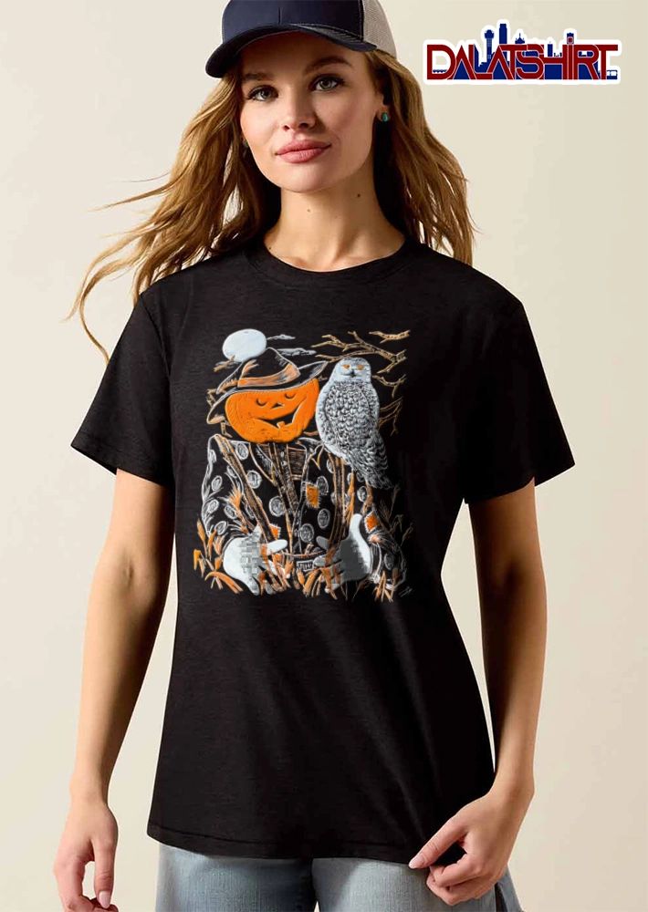 Pumpkin head halloween scarecrow snowy owl shirt