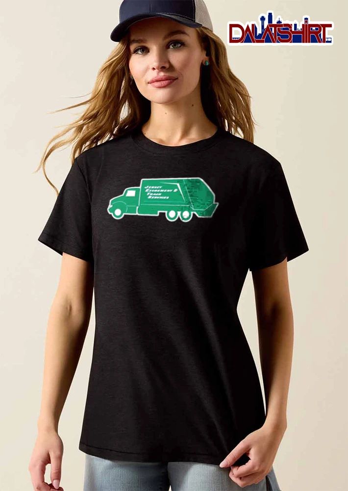 Jersey Excrement And Trash Services green garbage truck side view shirt