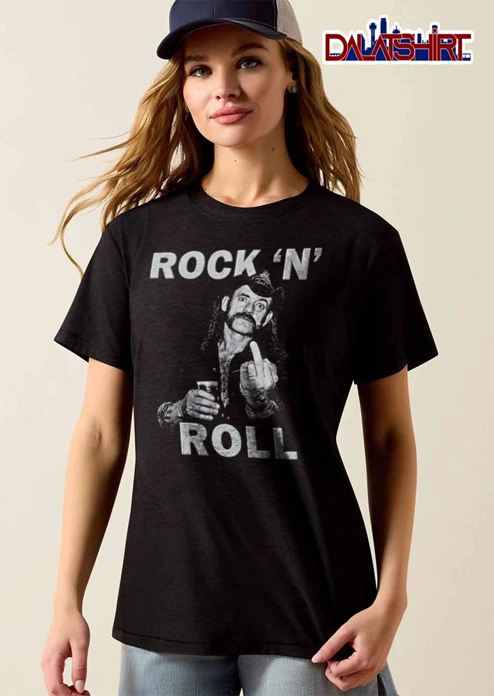 Rock And Roll man cowboy hat holding drink middle finger shirt