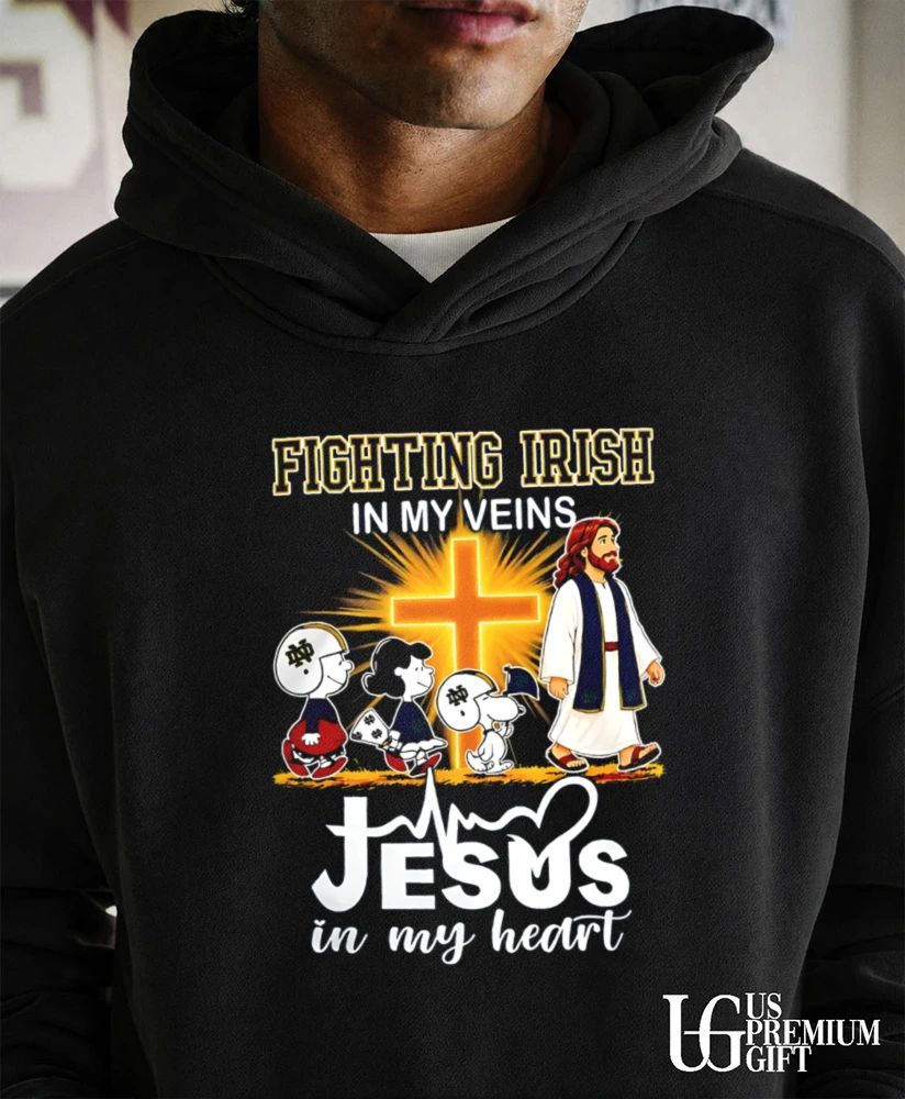 Notre Dame Fighting Irish x Peanuts in My Veins Jesus in My Heart Walk shirt