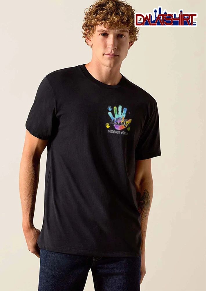 Little Hands Color Our World watercolor handprint surrounded by small handprints shirt