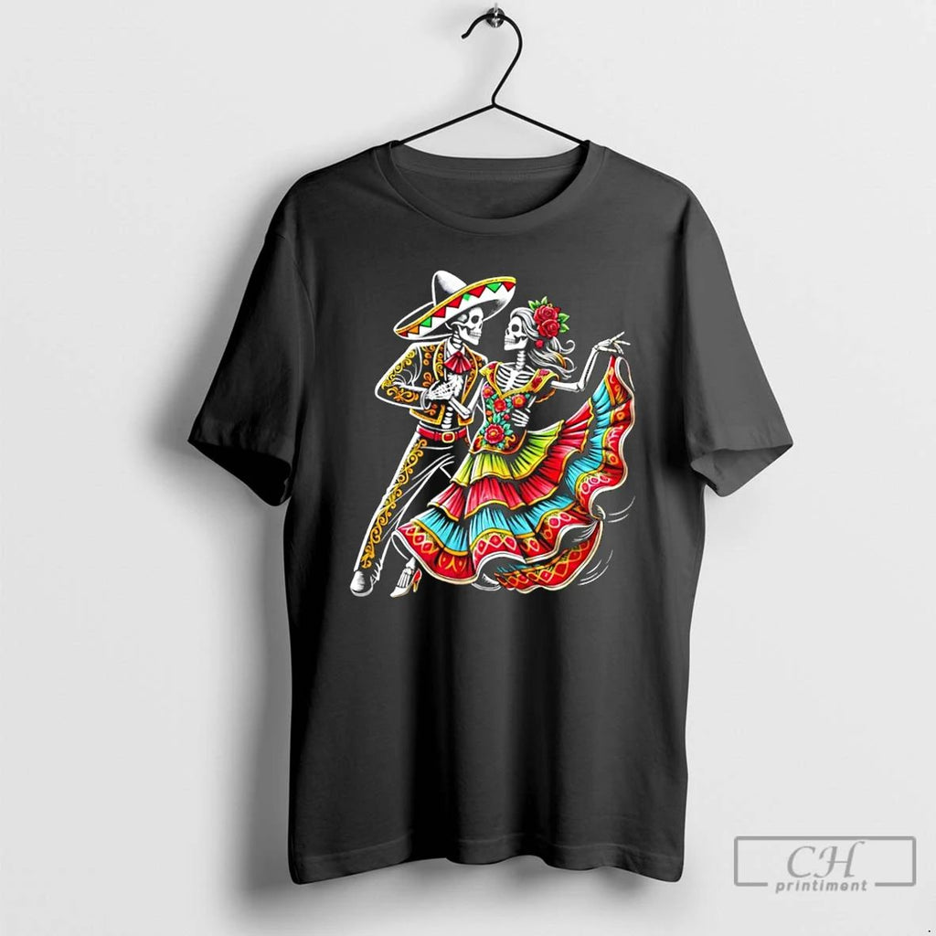 Classic Calavera Dance Lovers Day Of The Dead Celebration T Shirts Hoodie Longsleeve