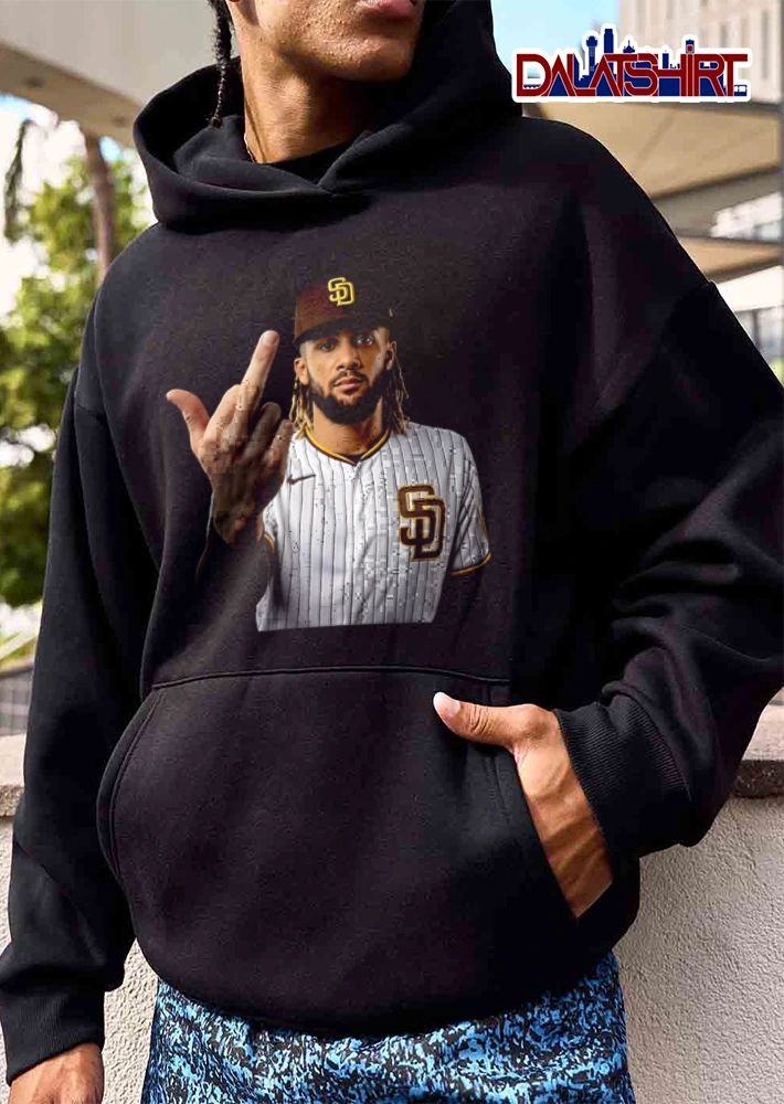 San Diego Padres Fernando Tatis man wearing baseball jersey middle finger shirt