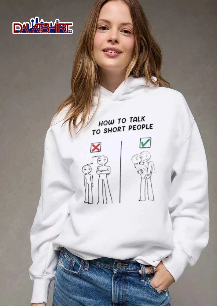 How To Talk To Short People stick figures comparing heights lifting shirt