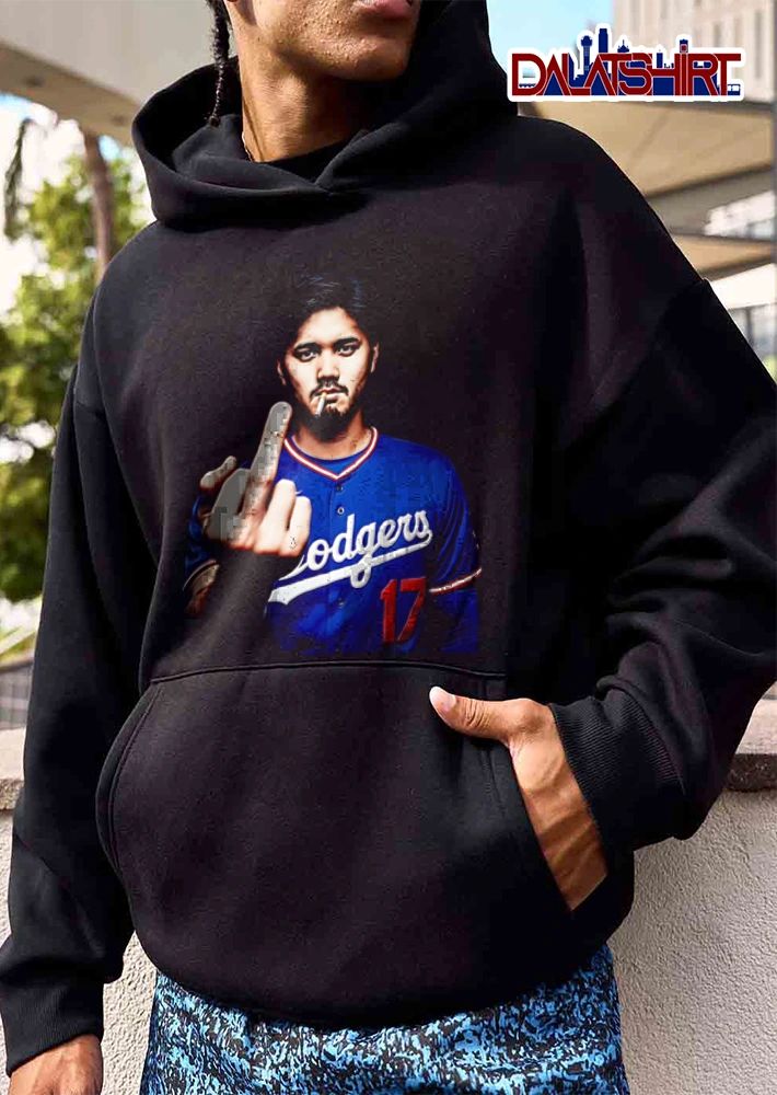 Los Angeles Dodgers Shohei Ohtani 17 man smoking cigarette middle finger shirt