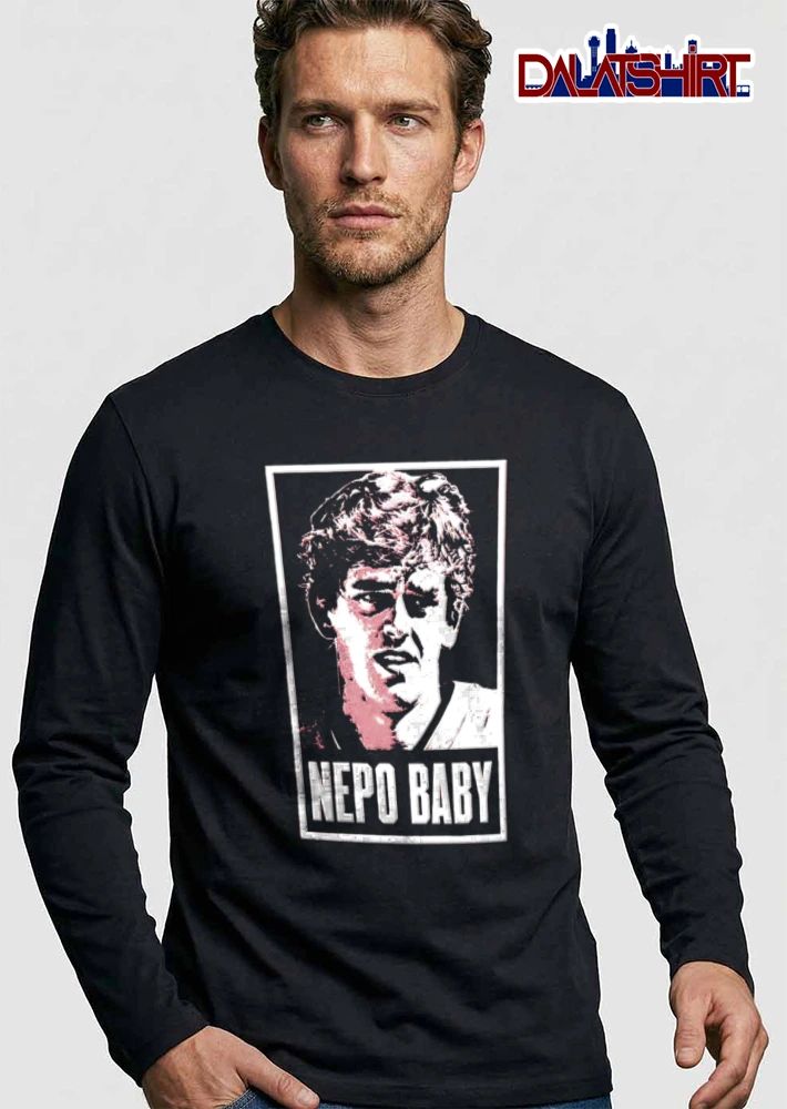 Nepo Baby man portrait graphic style red background shirt
