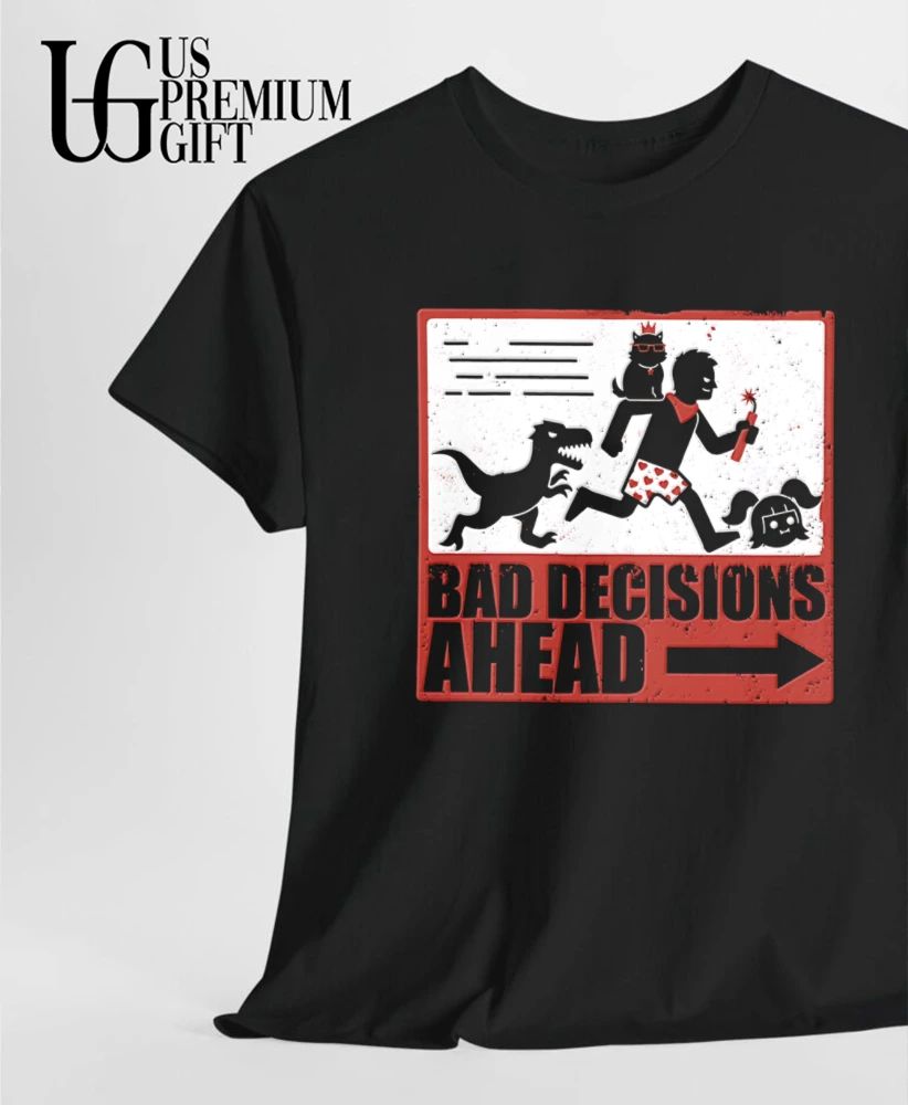 Bad Decisions Ahead Distressed funny dinosaur shirt