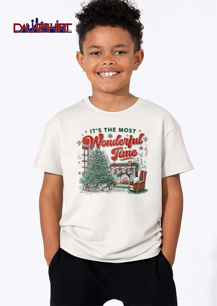 Its The Most Wonderful Time Christmas tree fireplace stockings armchair shirt