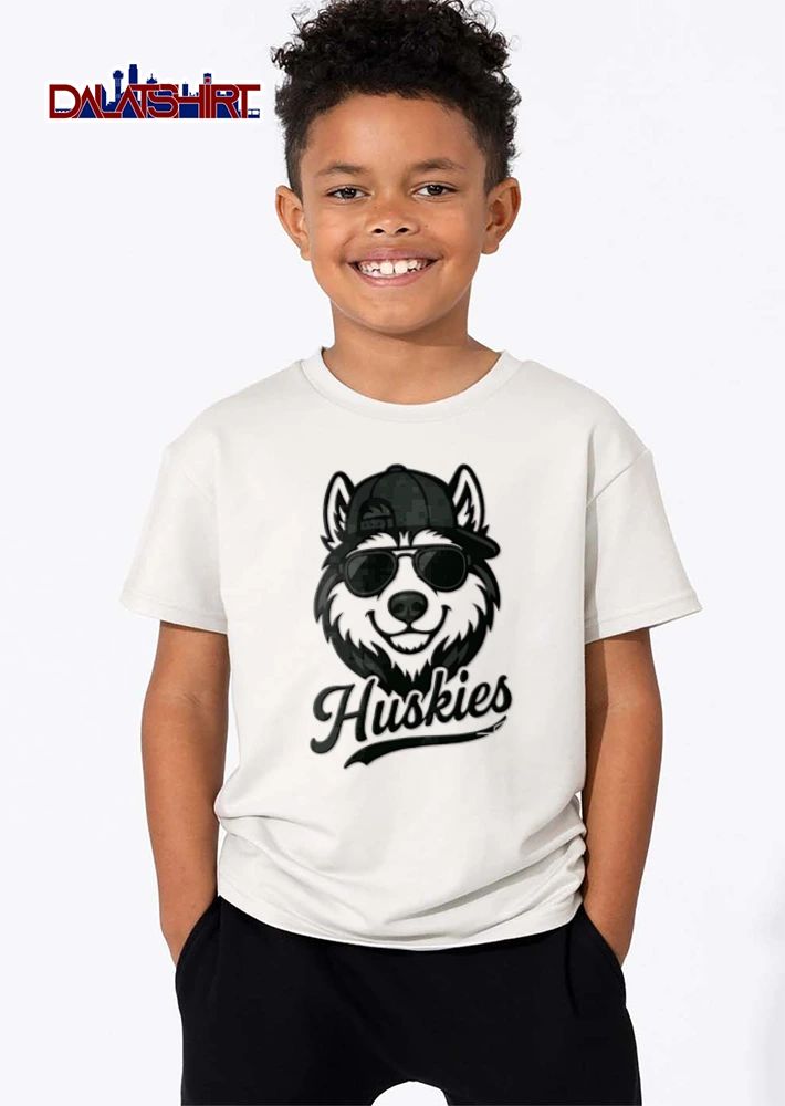 Huskies husky dog wearing sunglasses cap shirt