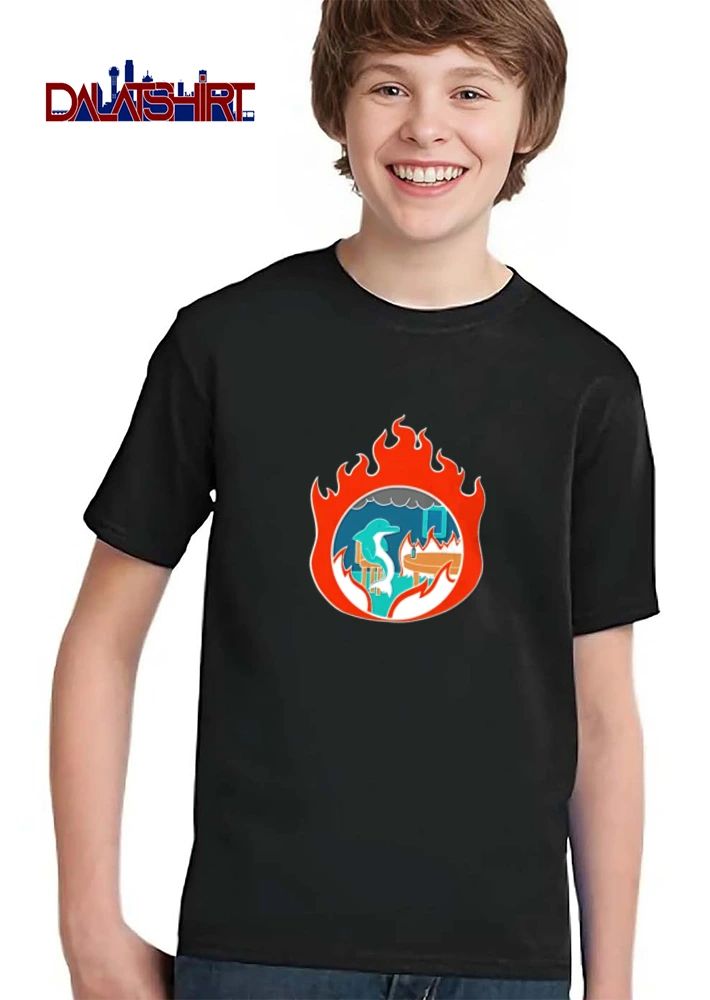 Dolphin sitting at table fire shirt