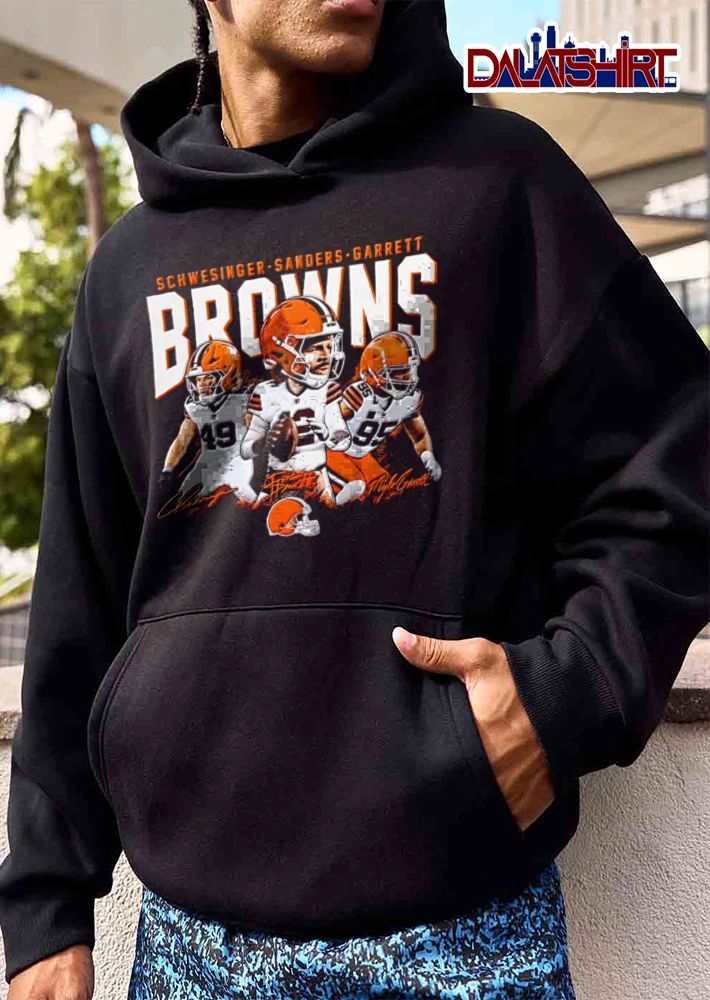 Cleveland Browns Carson Schwesinger Sanders Myles Garrett three football players caricature style 49 12 95 shirt