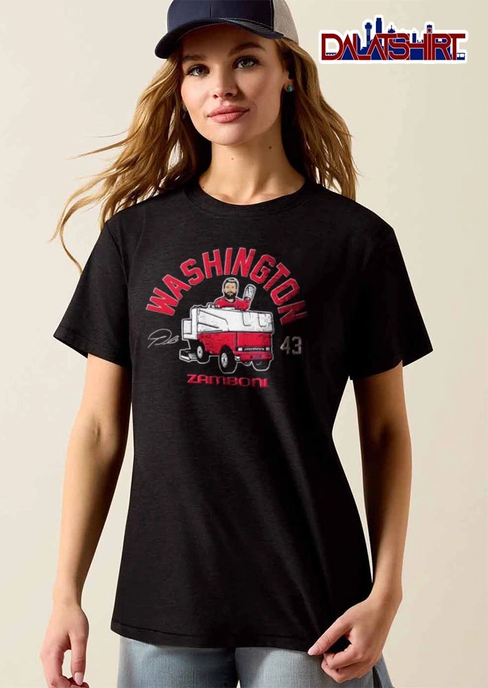 Washington Capitals Tom Wilson man driving ice resurfacer waving 43 shirt
