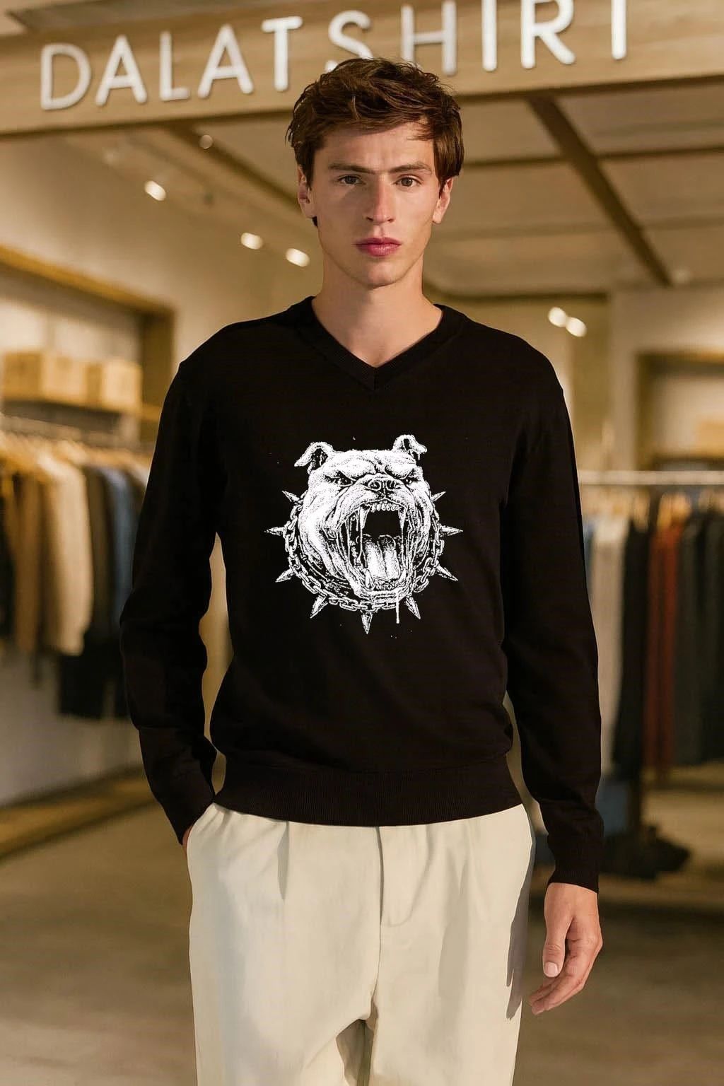 Aggressive Bulldog Head Spiked Collar shirt