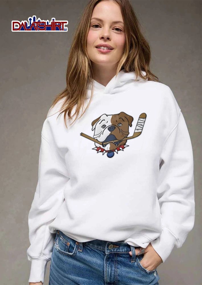bulldog head spiked collar hockey stick shirt