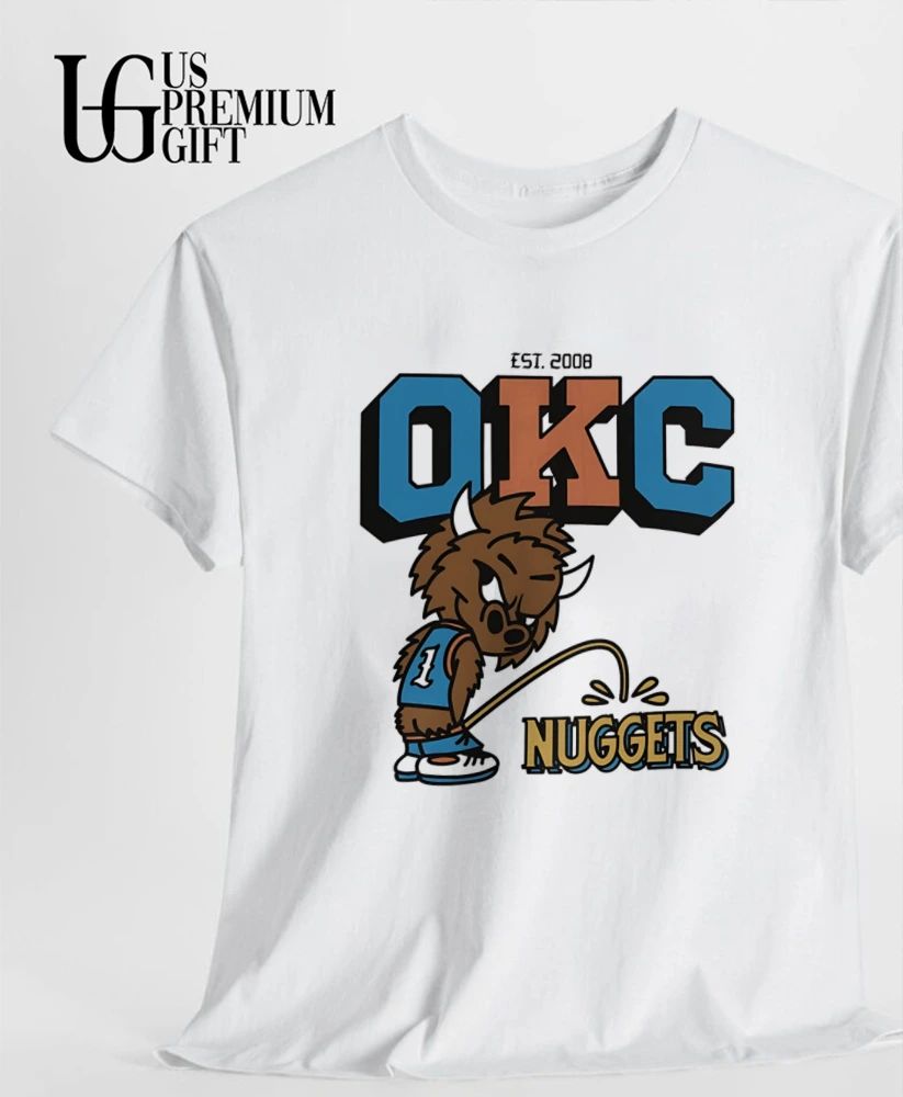 Rumble the Bison Oklahoma City Thunders peeing on Nuggets shirt