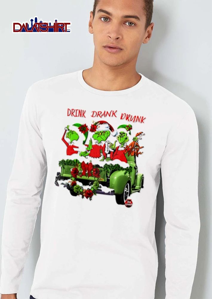 The Grinch Drink Drank Drunk three characters green truck shirt