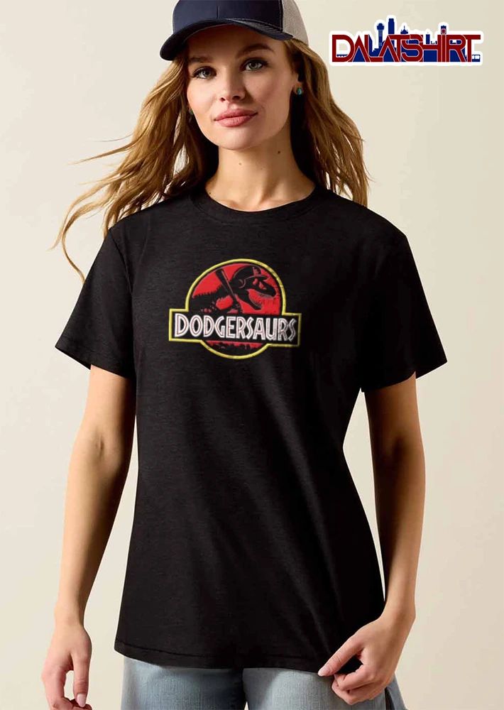 Los Angeles Dodgers dinosaur skeleton wearing baseball cap shirt