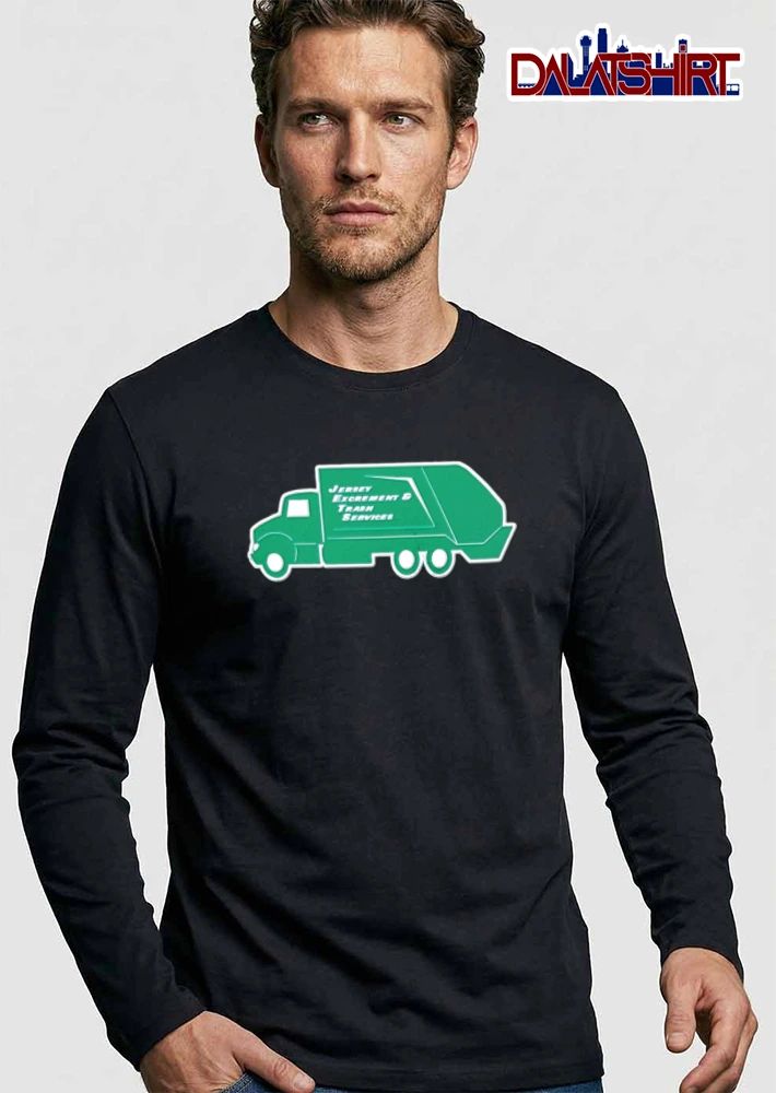 Jersey Excrement And Trash Services green garbage truck side view shirt