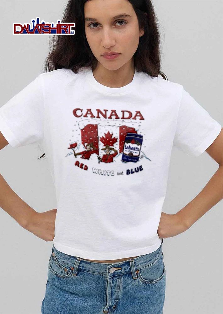 Labatts Call For Blue RED White And two mounties shoveling snow canada flag shirt
