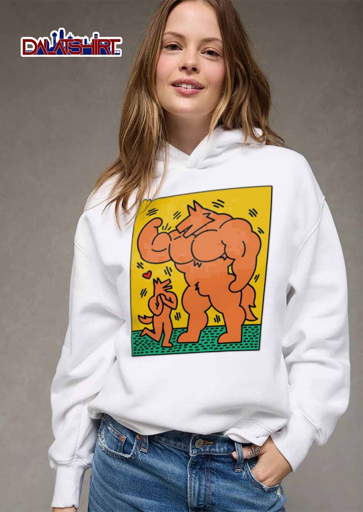 Giant Muscular Anthro Wolf Flexing Bicep Cartoon Line Art shirt