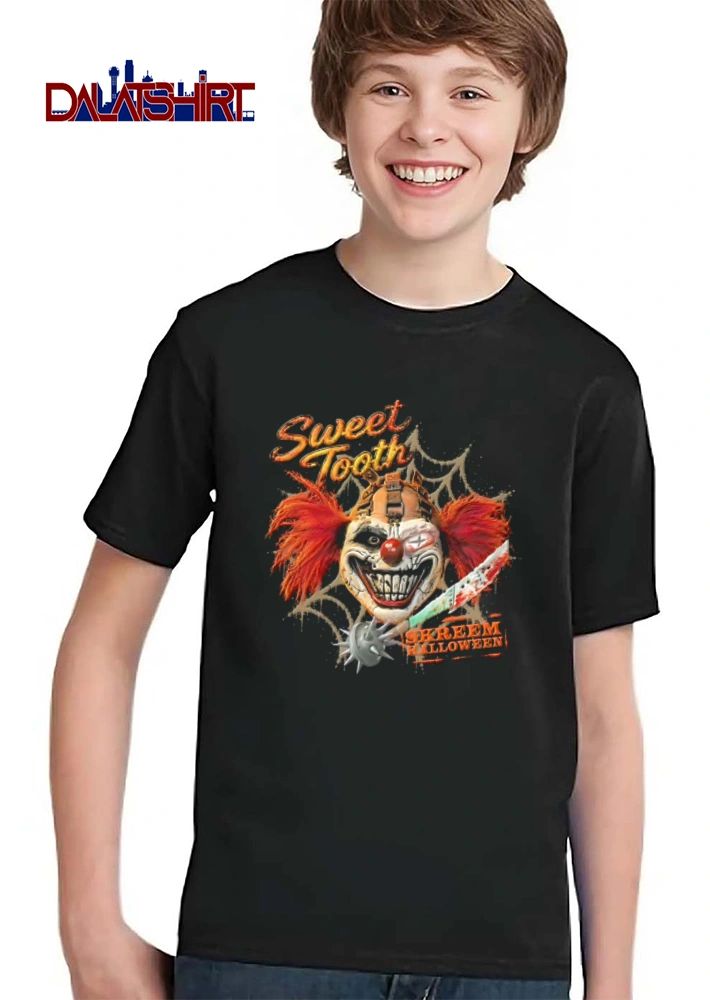 Sweet Tooth Skreem Halloween evil clown mask red hair maces shirt