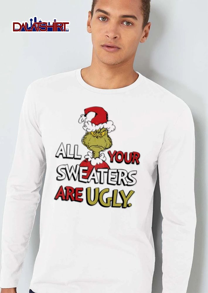 All Your Sweaters Are Ugly green furry creature Santa hat shirt