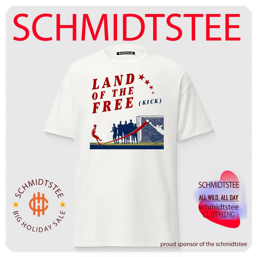 Land of the free kick soccer players graphic shirt