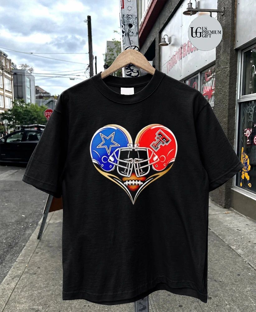 Dallas Cowboys and Texas Tech Red Raiders football heart logo shirt