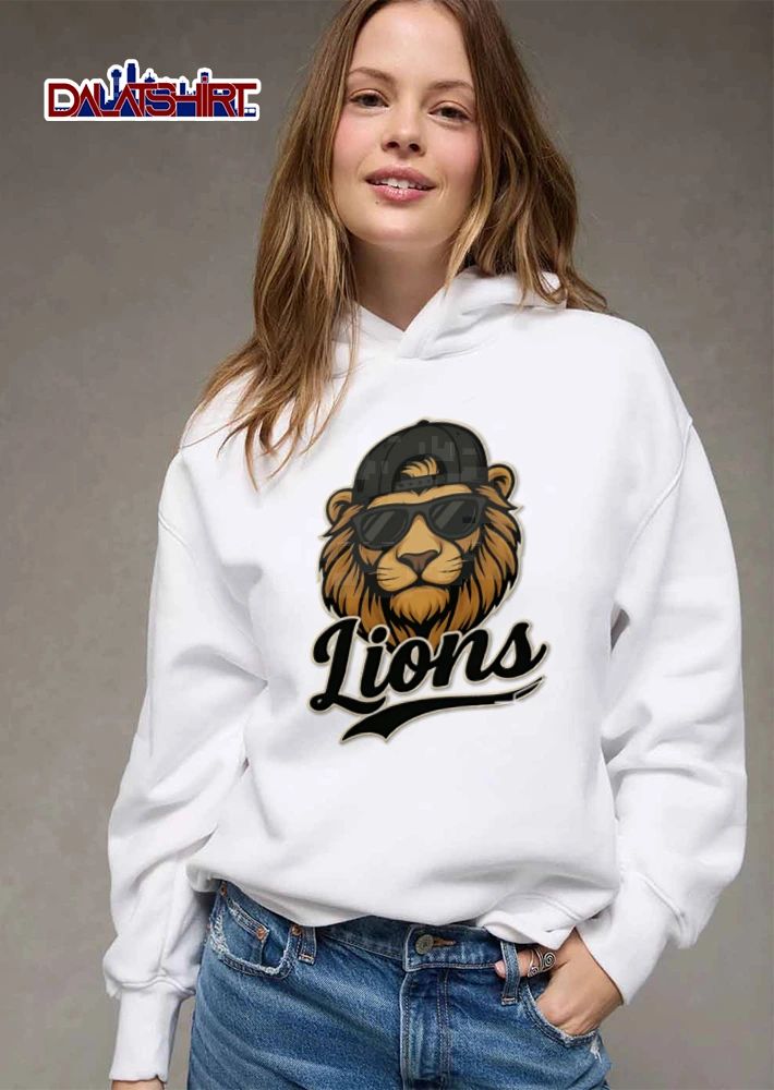 Detroit Lions lion wearing sunglasses baseball cap shirt