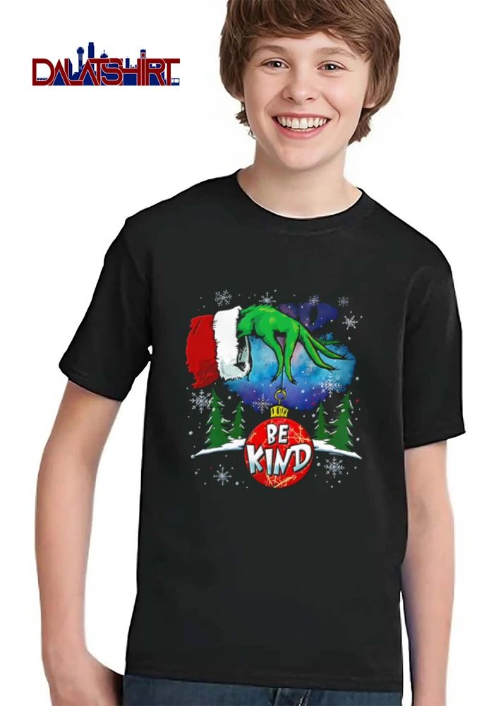 BE Kind green furry hand holding ornament shirt