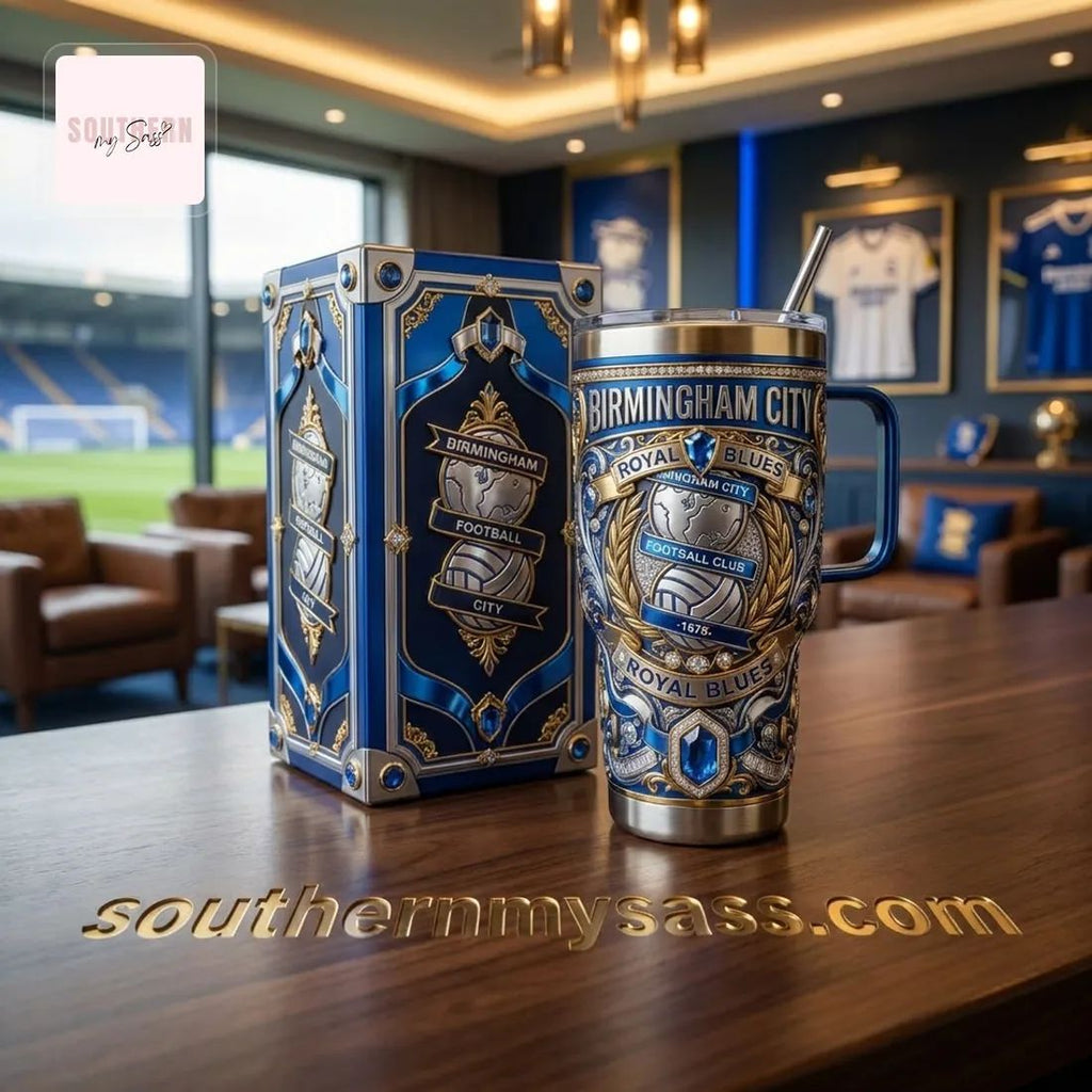 Birmingham City FC Royal Blues Premium Ornate 40oz Insulated Tumbler with Handle
