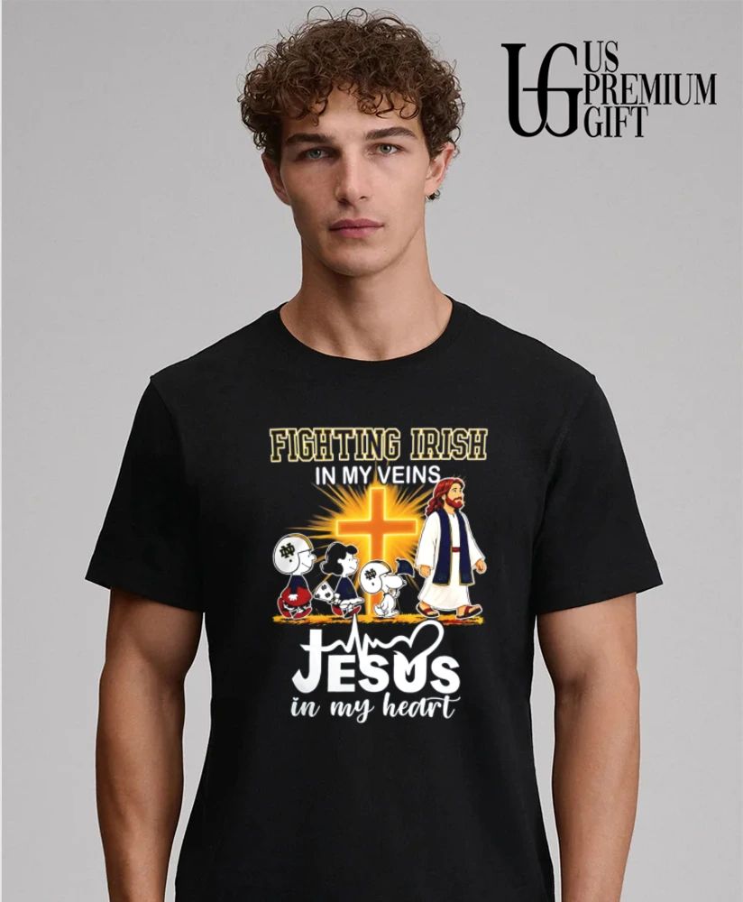 Notre Dame Fighting Irish x Peanuts in My Veins Jesus in My Heart Walk shirt