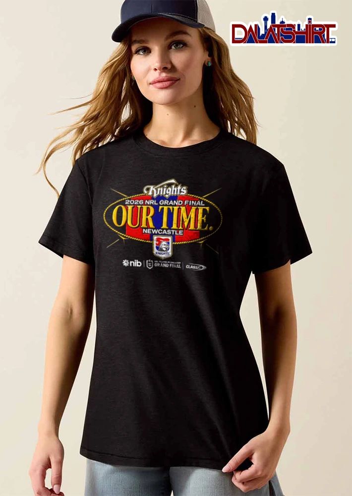 Newcastle Knights Our Time oval emblem gold text logo 2026 shirt