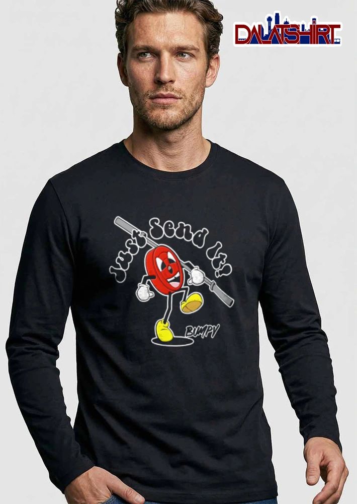 Just Send It cartoon weight plate character lifting shirt