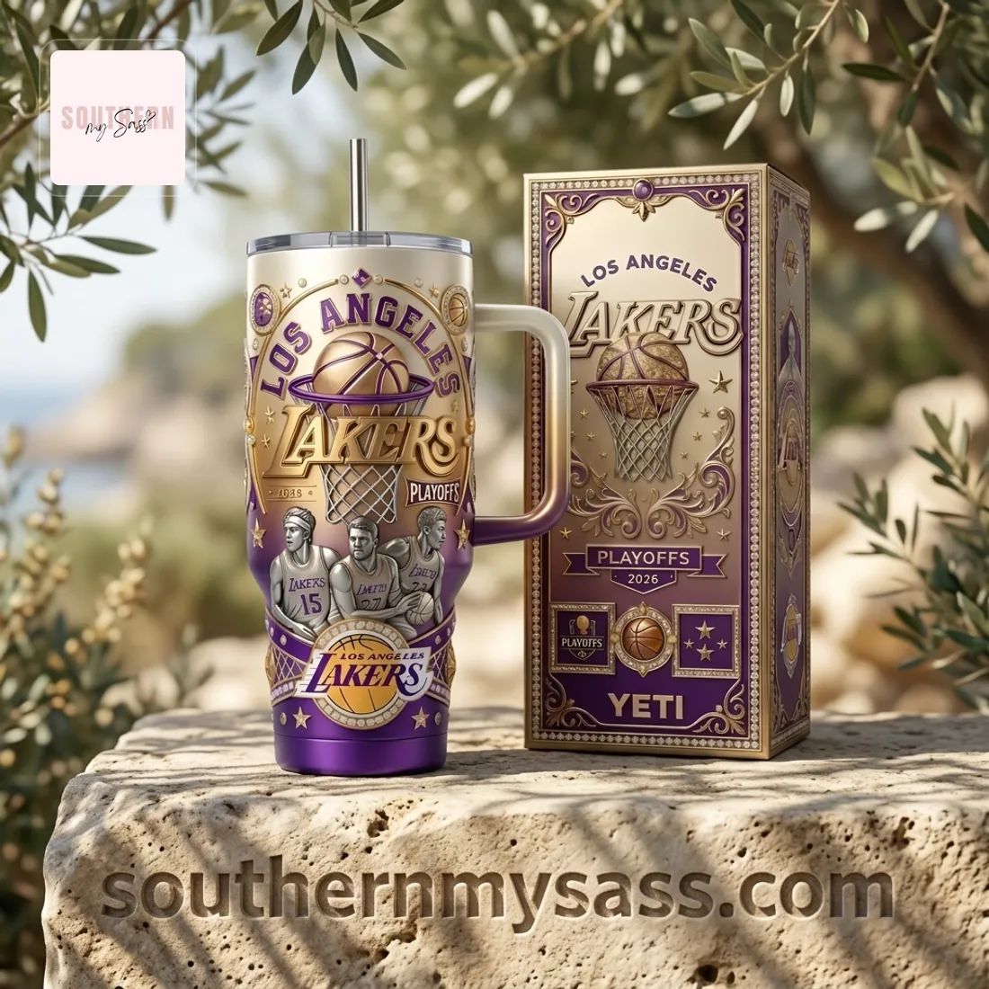 Los Angeles Lakers 2026 Playoffs Premium Gold Purple 40oz Tumbler with Handle