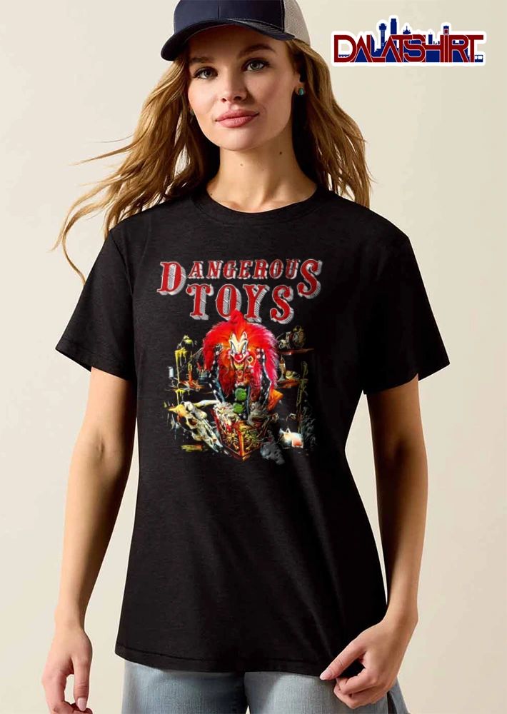 Dangerous Toys scary clown red hair jack in the box shirt