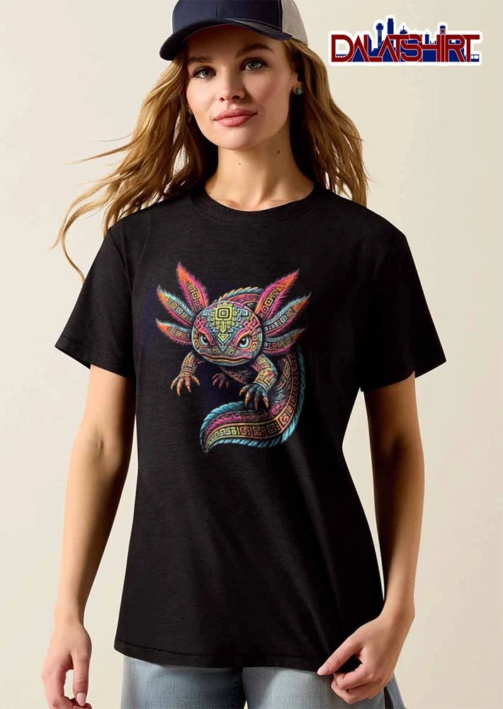 Colorful axolotl aztec pattern style shirt