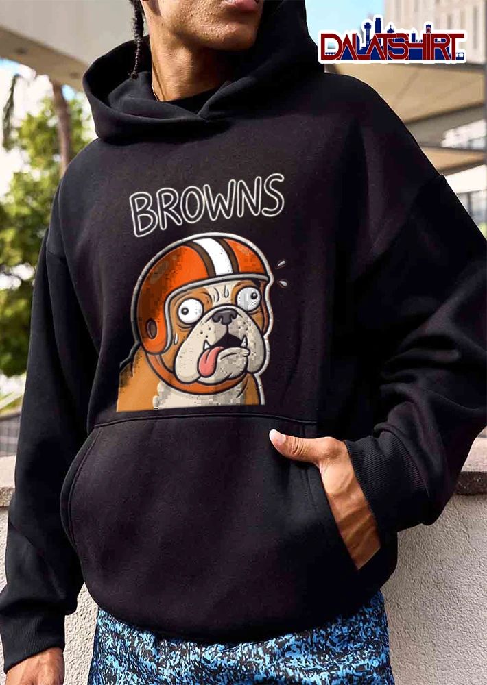 Cleveland Browns bulldog wearing orange football helmet meme shirt