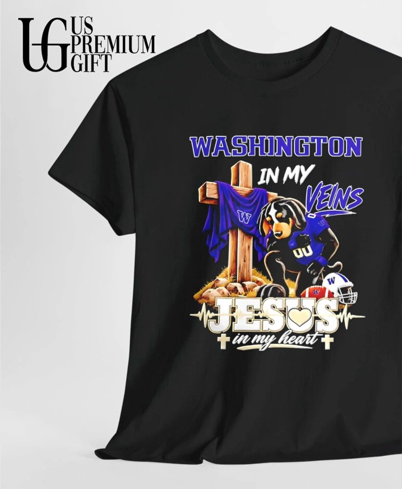 Washington Huskies Dog In My Veins Jesus In My Heart Faith Football mascot shirt