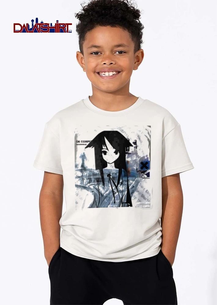 Radiohead Tomoko Kuroki anime girl silhouette abstract background shirt