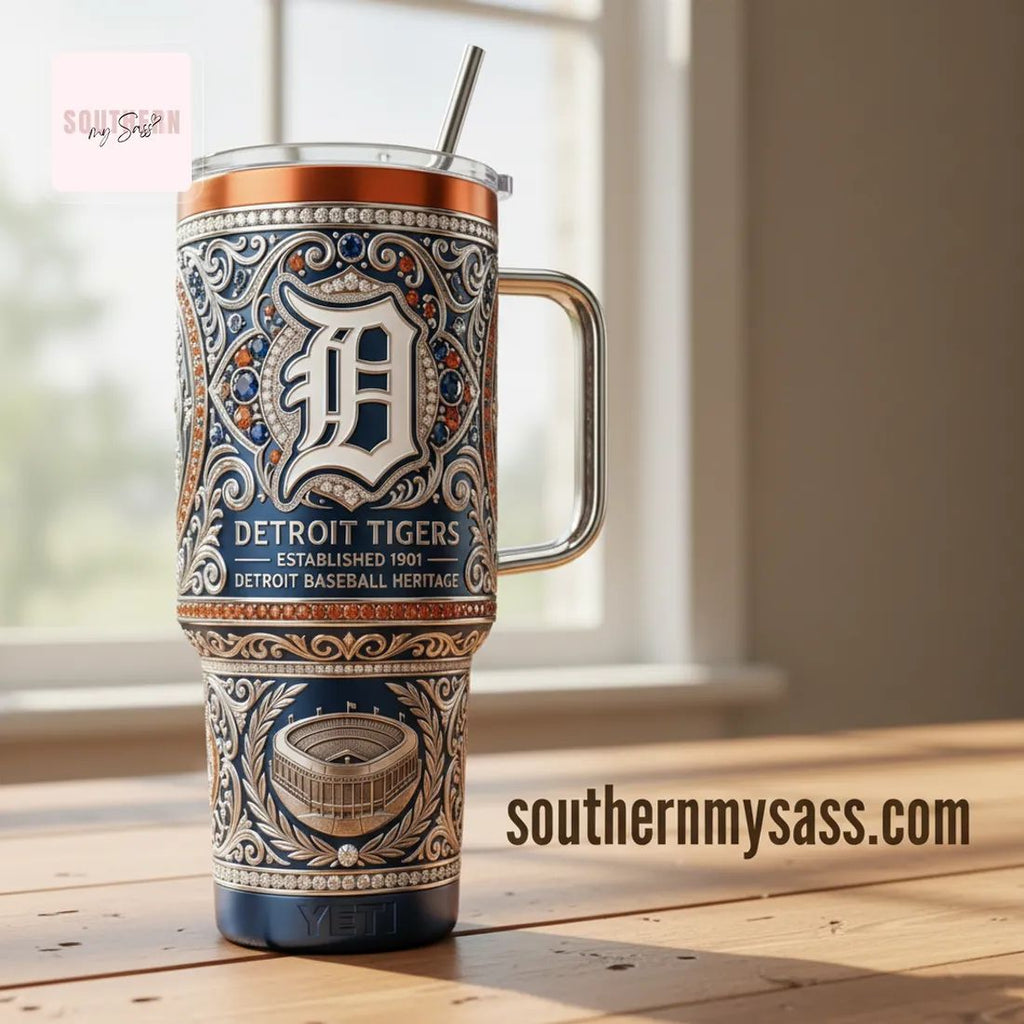 Detroit Tigers Established 1901 Luxury Ornate 40oz Tumbler with Handle