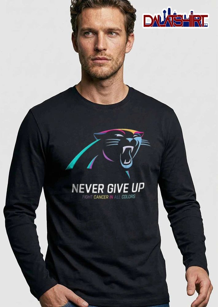 Carolina Panthers Never Give UP Fight Cancer IN ALL Colors colorful panther head logo illustration shirt
