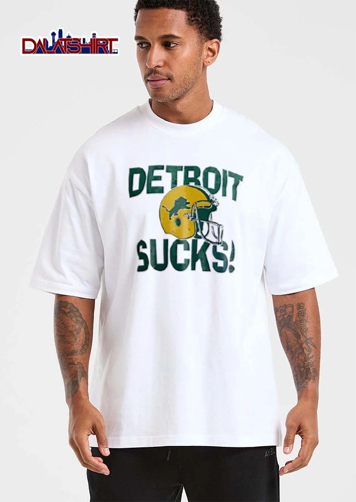 Detroit Sucks football helmet with lion logo shirt