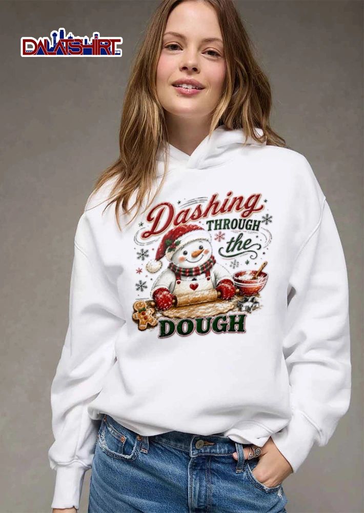 Dashing Through The Dough snowman baking gingerbread cookies cartoon shirt
