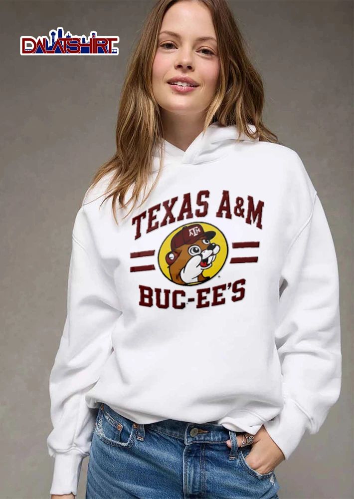 Texas AM University Buc Ees beaver mascot wearing baseball cap shirt