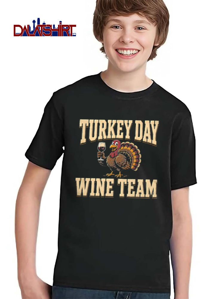 Turkey Day Wine Team holding wine glass cartoon shirt