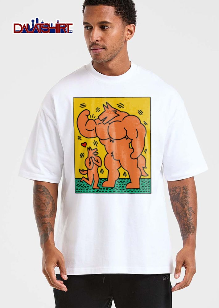 Giant Muscular Anthro Wolf Flexing Bicep Cartoon Line Art shirt
