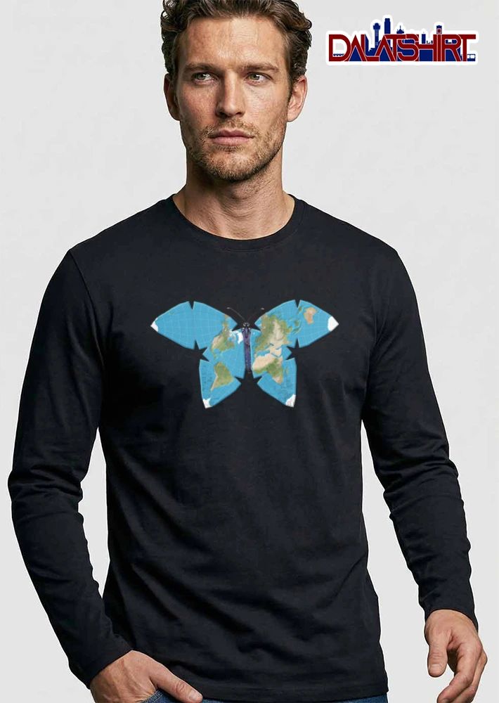 Butterfly wings world map projection shirt
