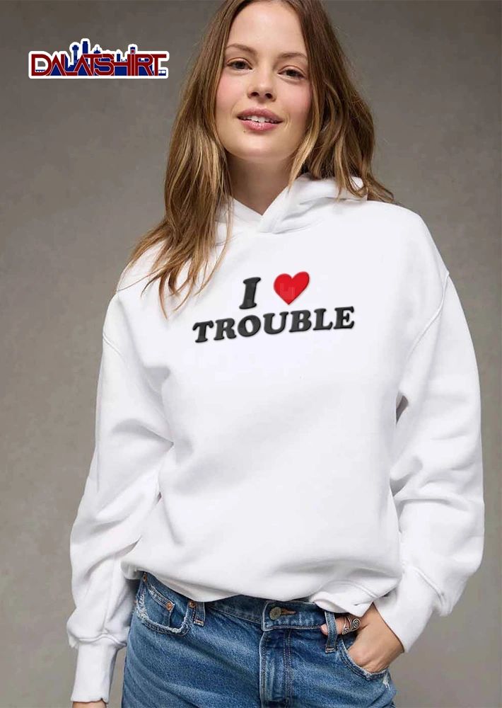 I Love Trouble red heart text design shirt