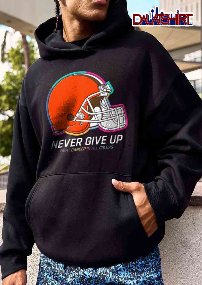 Cleveland Browns Never Give UP Fight Cancer IN ALL Colors orange football helmet colorful outline shirt